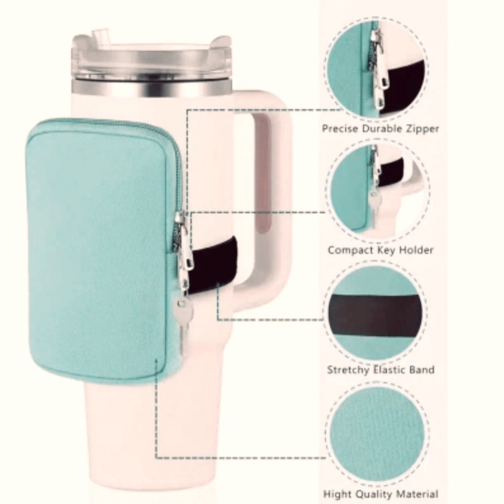 Tumbler Mug Bag Water Bottle Storage Pouch For 20oz/30oz/40oz 6" x 5" light blue